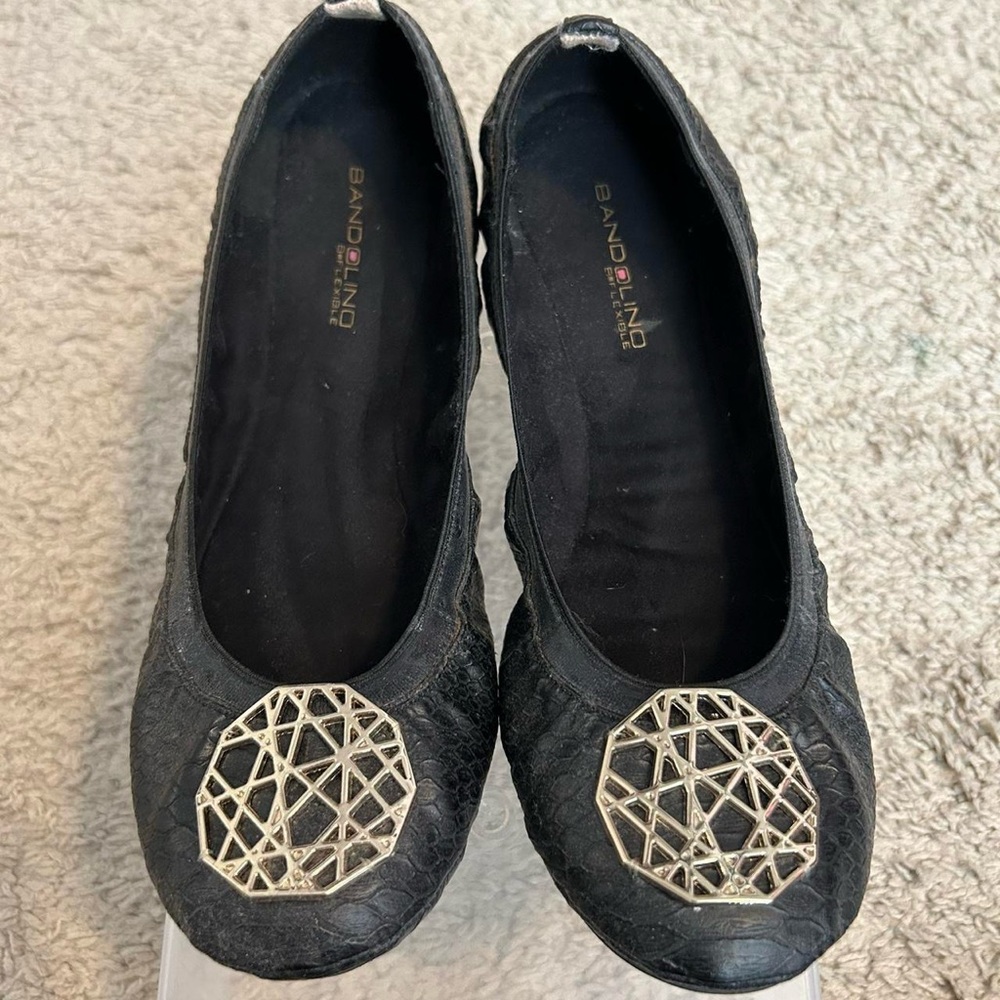 Bandolino Textured Black Flats with Geometric Gold Detail